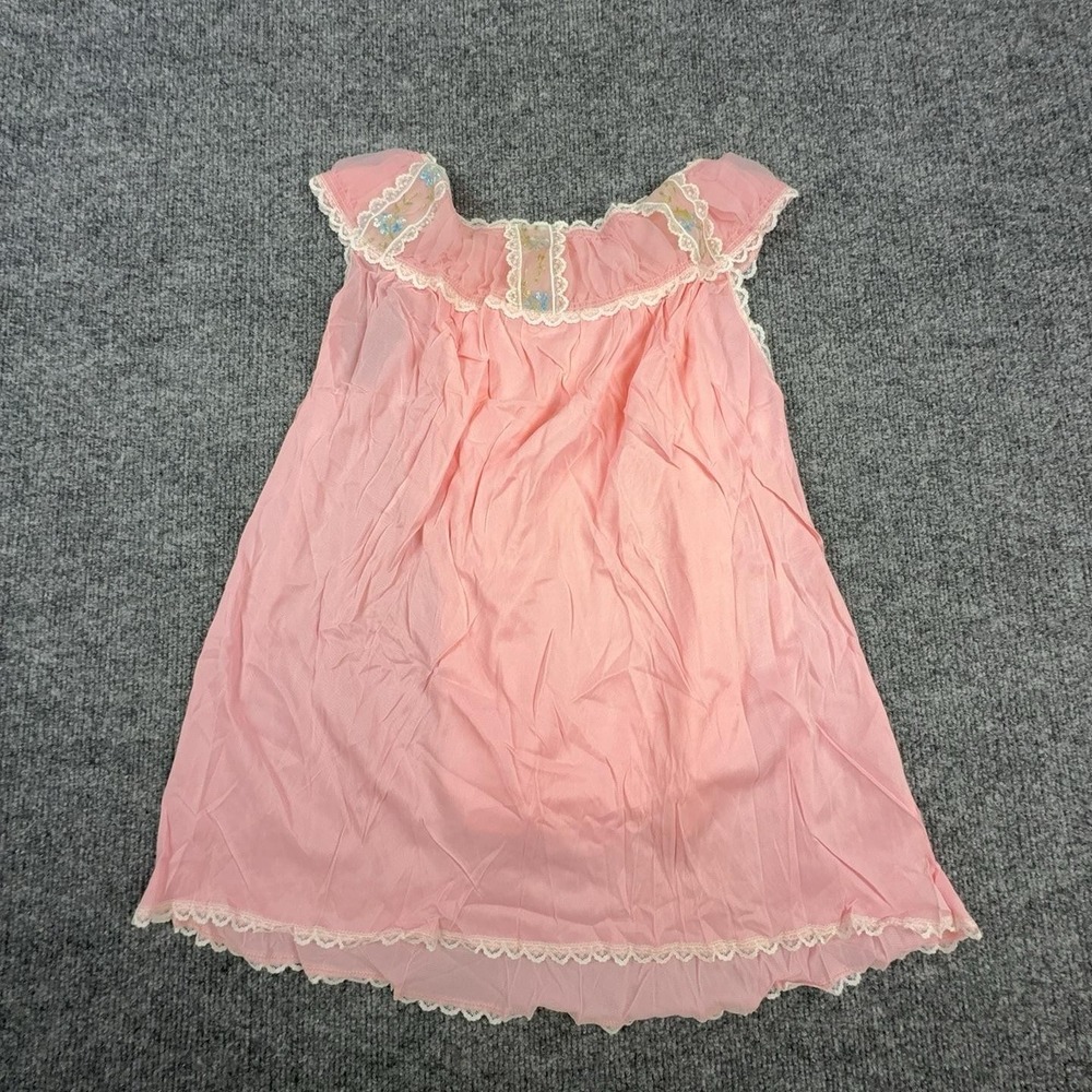 Vintage Babydoll Nightgown Womens Small Pink Embroidered Lace Ruffle USA RN17199